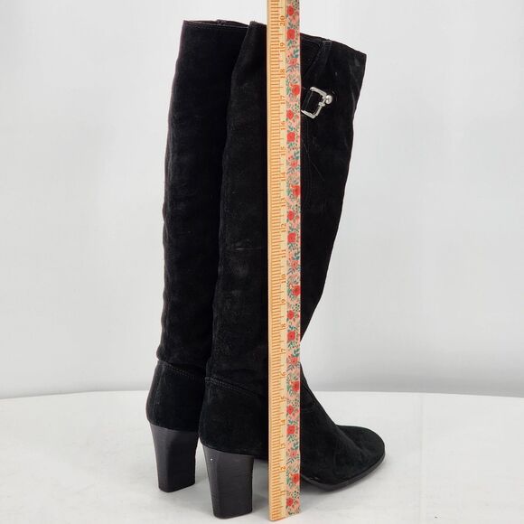 Michael Kors Buckle Suede Leather Black Tall Heeled Boots Size 10 - Picture 14 of 14